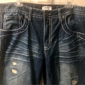 Antique Rivet Jeans Mens Size 38 x 30 Straight Leg Distressed Denim Light Wash